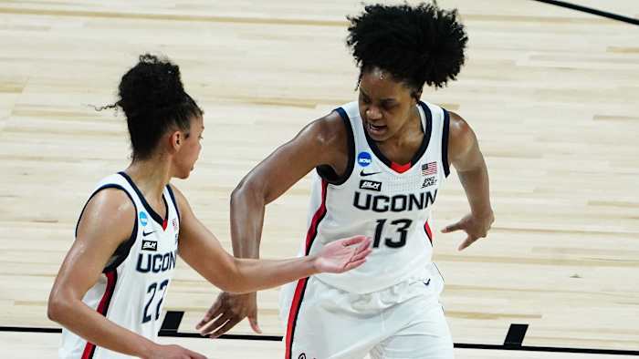 UConn's Christyn Williams (13) and Evina Westbrook